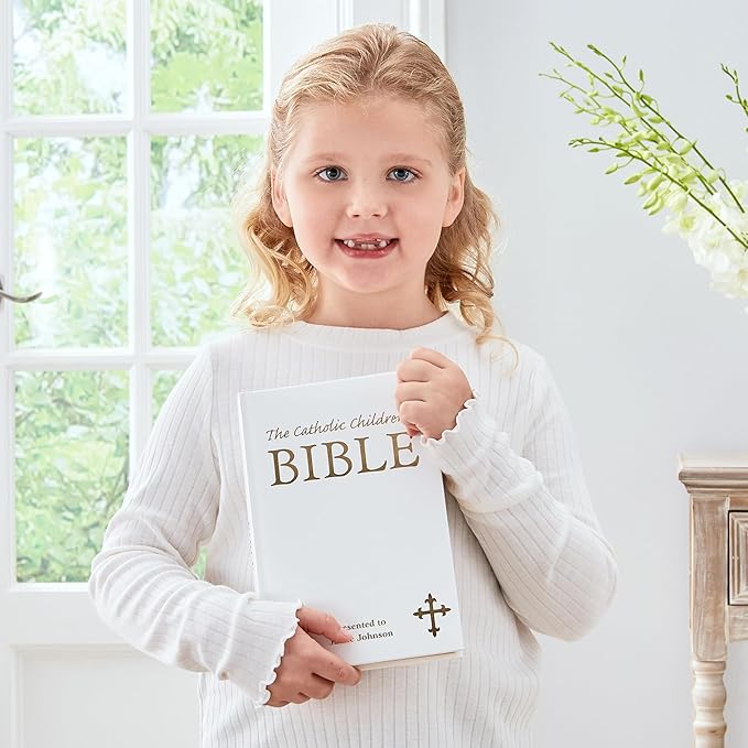 Let's Make Memories Personalized Children's Bible - New & Old Testament for Kids - Customize with Name - 9" x 6" - Catholic Bible for Children - White Cover