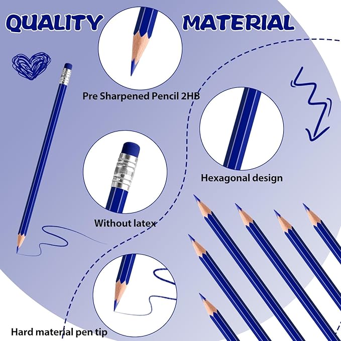 36 PCS Dark Blue Pencils with Eraser, Pre-Sharpened HB Pencils for Writing & Drawing, School Supplies for Kids Homework, Tests, Art Crafts & Teacher Grading (Dark Blue)