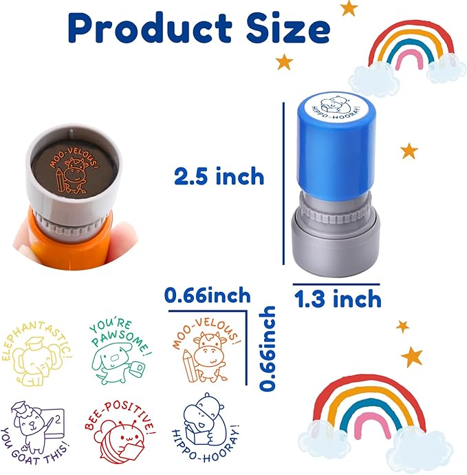 6-Piece Set of Teacher Stamps - Encouraging Animal Grading for Classroom Teacher Stamps for Grading Teacher Stamp Self Inking Stamp Behavior Stamps (Regular)