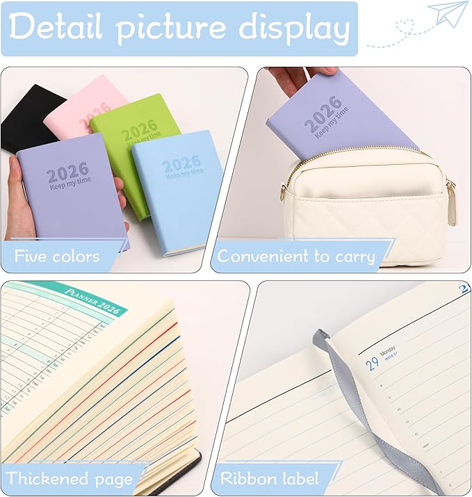 Planner 2026 Weekly and Monthly Planners for Purse 5.5" x 3.9"Cute Small Daily Academic Calendar 320page Hardcover Planning Agenda Book Academic Planner Vegan Leather Softcover, Goal Tracker Organizer Planning for Daily Schedule School Office Schedule ...
