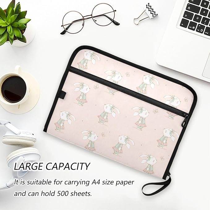 Cute Bunny Butterflies File Folders,Plastic Folders with 13 Pockets,Expandable File Folder for Documents School Students Office,Aesthetic Folder with Labels A4 Letter Size