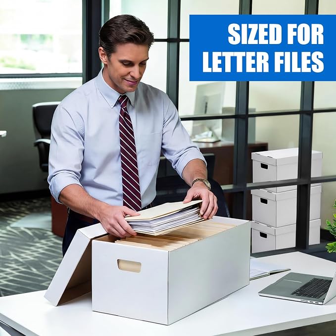 Mifoci 6 Pack File Storage Boxes with Lids, 24 x 12 x 10 Inch Medium Duty Cardboard Moving Boxes, Letter Size Document Organizer for Office Home Graduation Season Moving Storage (White)