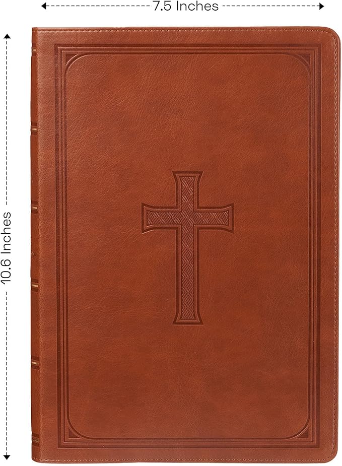 Personalized KJV Large Bible Saddle Brown Faux Leather Super Giant Print Size with Cross Cover Design | Custom with Name, Date or Text | Gift for Christian & Religious Celebrations