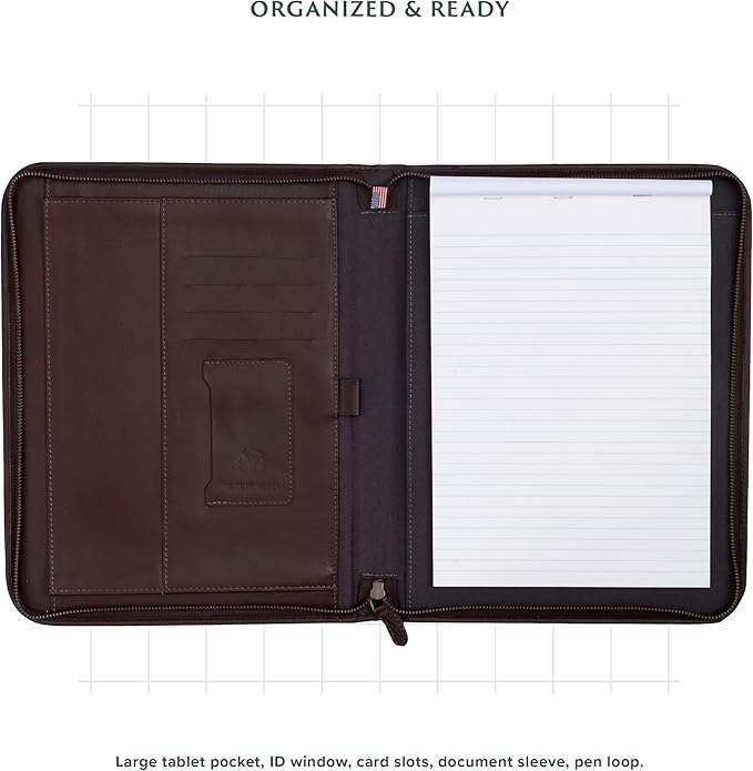 OLDE YORK Leather Padfolio — Leather Binder Portfolio for Men, Padfolio for Men & Women — 100% Authentic Top-Grain Leather (Dark Brown)