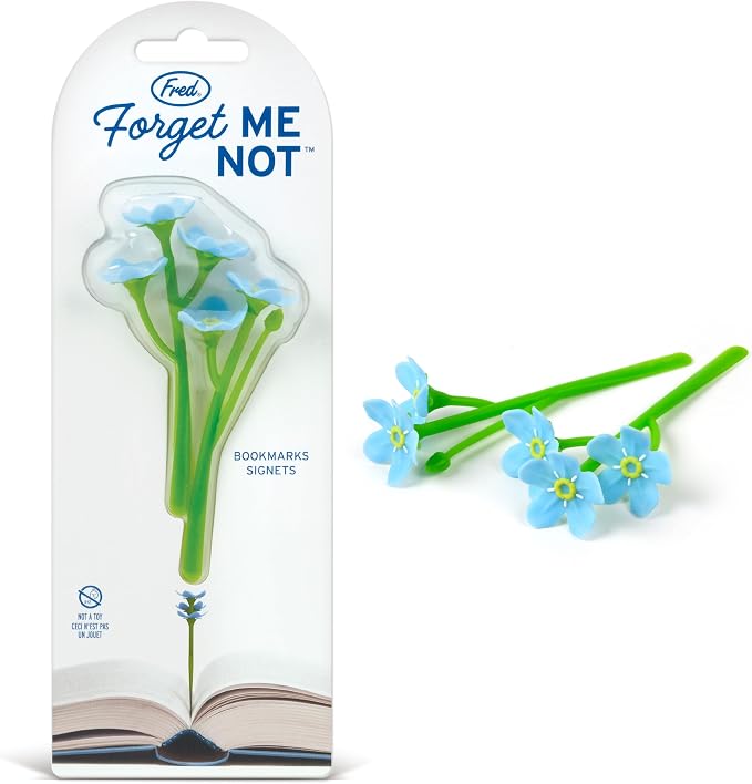 Genuine Fred Forget ME NOT Flower Bookmarks – Set of 2 Blue Flower Page Markers – Soft and Flexible Silicone - Gifts for Readers and Book Lovers