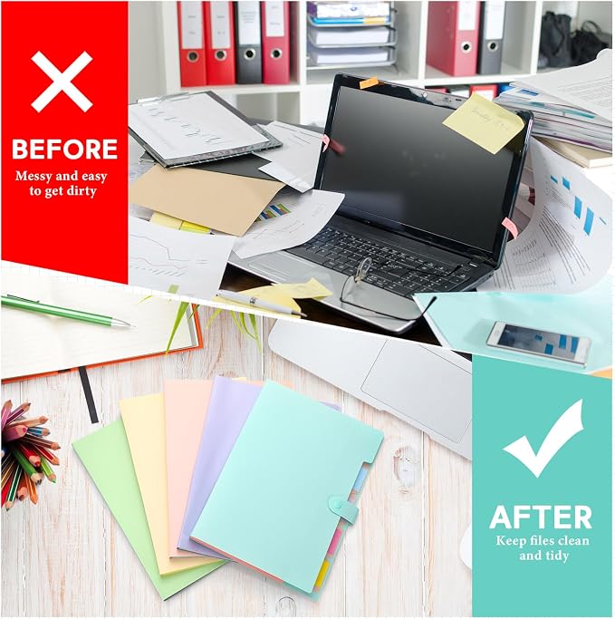 Kosiz 10 Packs Expanding File Folders with 5 Pockets, A4 Letter Size Cute Folders for Documents, File Document Organizer with 80 Pcs File Folder Labels for Document School Office Supplies