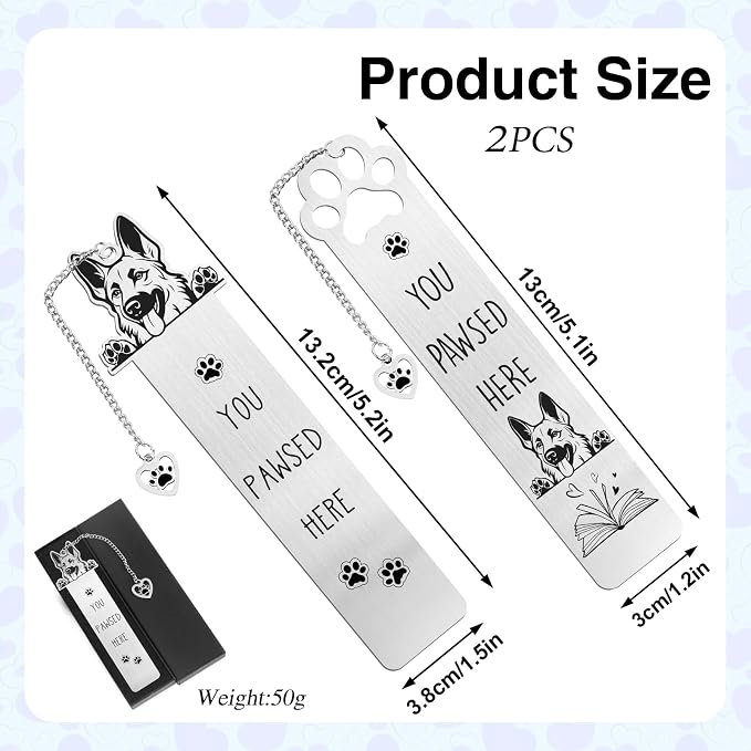German Shepherd Dog Bookmark Gifts - Shejdgart 2PCS Funny Bookmark for German Shepherd Lovers Cute Dog Mom Book Mark Birthday Gifts for Puppy Lovers Pet Owners Bookworm Women Friends Coworker Men
