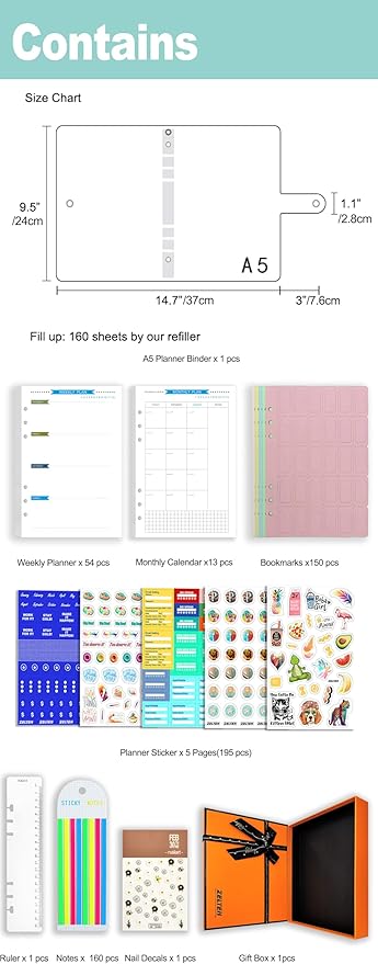 A6 A5 6-Holes Colorful PVC Cover Personal Organizer with Snap Button Closure File Folder for Loose Leaf Sheet Notebook (Yellow Daisy, A5 Gift Box)