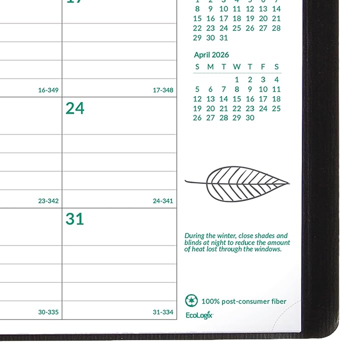 Brownline® 2026 EcoLogix® Monthly Planner, 14 Months, December 2025 to January 2027, Recycled, Twin-Wire Binding, 11" x 8.5", Black (CB435W.BLK-26)