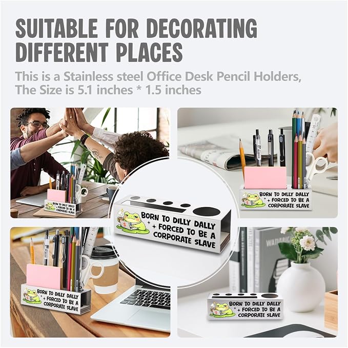 FOKCBOCM Funny Office Pen Holder with Frog Design, Stainless Steel Desk Organizer Gift for Coworker, Sarcastic Corporate Humor Workspace Decor, Work Life Joke Desk Accessory-DS115