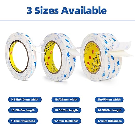 3M Double Sided Tape 2"×16.5Ft, Mounting Tape Heavy Duty No Residue, Removable PE Foam Tape Strips, Extra Strong Adhesive Tape Waterproof for Walls Home Office Decor Crafts Paint Picture Poster