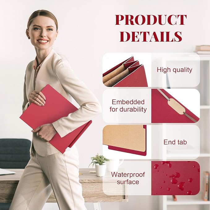 24 Pcs Classification Folders Letter Size, 2 Dividers Pressboard File Folder Bulk with Fasteners, Expanding File Organizer for Teachers, Clergy, Office, Church Christmas Donations(Dark Red)