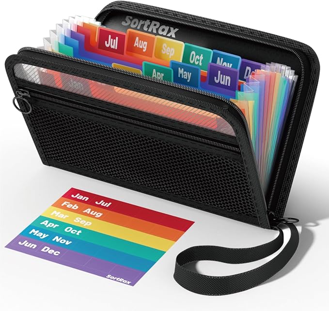 SortRax Small Receipt Coupon Organizer, A6 Size 12 Pockets Accordion File Organizer, 8X5.3 Inches, Zipper Closure