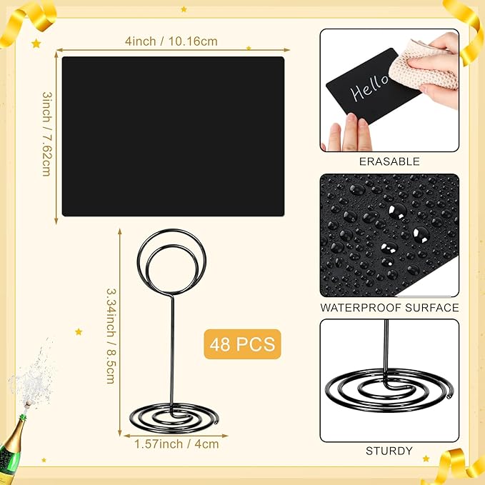 Mini Chalkboard Sign with 8. 7 Inch Metal Stand, 4" x 3" Small Chalkboard Label and 2 Marker Pens, Food Sign Buffet Rectangle Blackboard Message Board Tabletop Label for Wedding Party(48 Pcs)