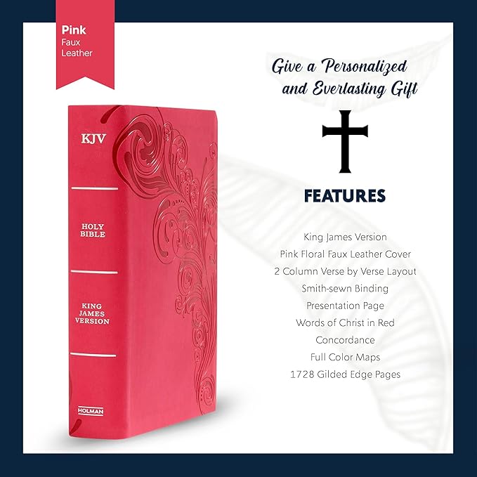 Personalized KJV Reference Bible Faux Leather Large Print Size | Custom with Name | Gift for Christian & Religious Celebrations | Pink