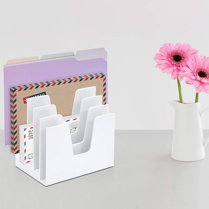 Acrimet 5 Section Incline File Sorter Organizer, Mail, Folder, Letter Desk Organizer, Rack for Office Organization Desktop (Plastic) (White Color)