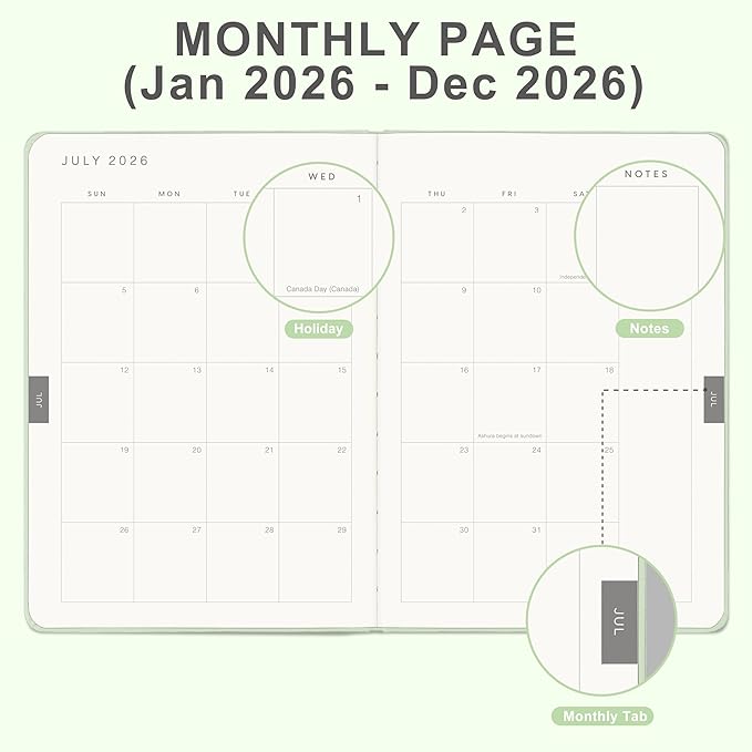 And Per Se 2026 Planner-Daily, Weekly & Monthly Leather Hardcover Planner, 5.7" x 8", Daily Schedule, 100 GSM Thick Paper, Back Pocket(Mint)