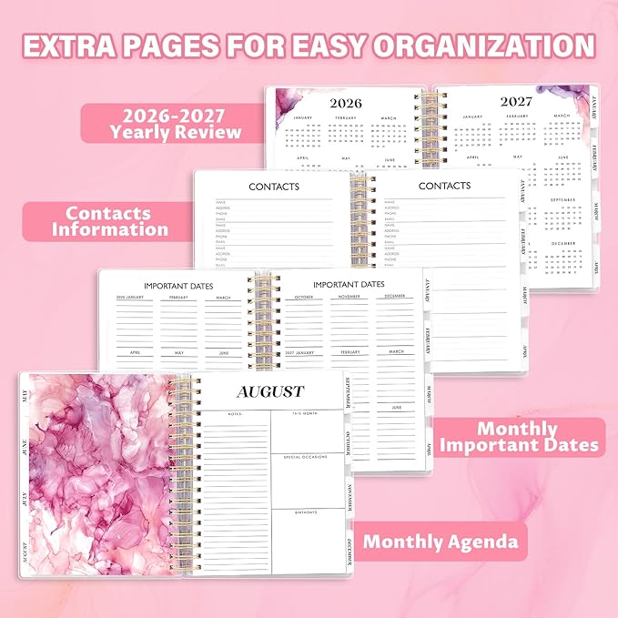 Planner 2026-2027, Large 18 Months Academic Daily Weekly Monthly Planner Yearly Agenda Jan. 2026–June. 2027, 7.9" x 9.8", Page Tabs, Separator Page, Pocket Folder, Bookmark, Stickers, Sticky Note Set