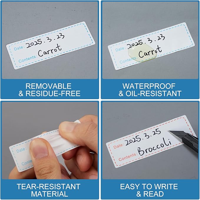 BLISKO 300 Pcs Freezer Labels 2 Colors (Red & Blue), 1x3 Inch Food Date Labels Stickers, Color-Coded Kitchen Labels for Containers, Waterproof, No Residue, Easy Peel for Meal Prep Labels, Jars, Bags