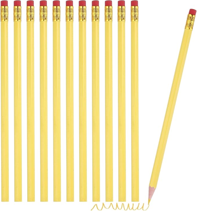 PATIKIL Erasable Colored Pencils, 12 Pcs Oil Color Pencils with Erasers Hexagonal Rod Wooden Colored Pencils for Tests Marking Grading Art Painting, Yellow