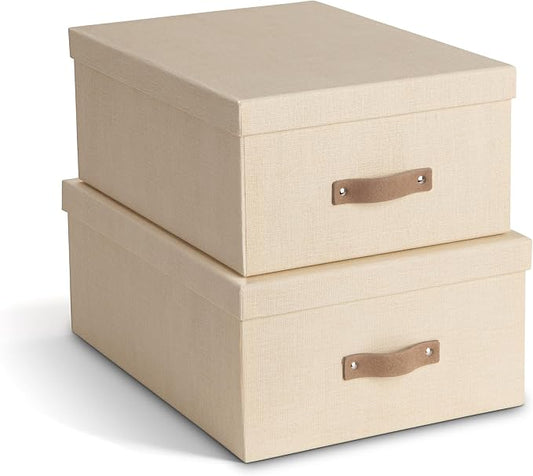 Bigso Box of Sweden Ulrika, Set of 2 - Large Storage Box (10.4 x 14.4 x 5.7in) and Small Storage Box (9.8 x 13.4 x 5.5in) - Decorative Storage Boxes with Lids - Memory Box for Keepsakes - Cream