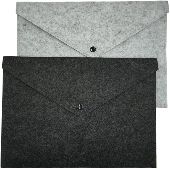 Felt File Folder, Durable Briefcase, Document Bag, Paper File Folders, Portfolio Case, Letter Envelope, Handbag Button Closure, for Office Home School Stationery,Set of 2 (Dark & Light Grey)
