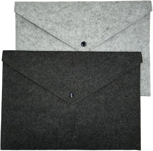 Felt File Folder, Durable Briefcase, Document Bag, Paper File Folders, Portfolio Case, Letter Envelope, Handbag Button Closure, for Office Home School Stationery,Set of 2 (Dark & Light Grey)
