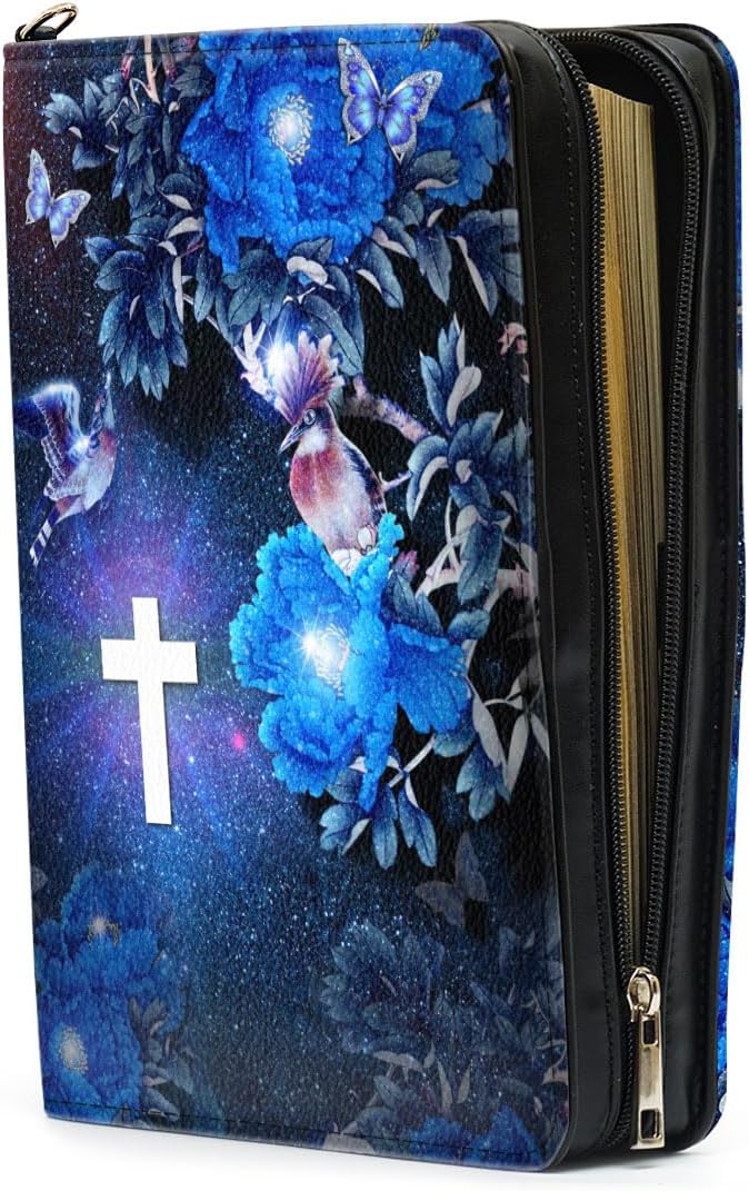 Jeuspirit Bible Covers - Leather Bible Organizer Case - Bible Book Carrier Bag With Zipper - Christian Gifts For Women - Bible Holder Bag, Bible Carrying Case Large Size (Fear Not)