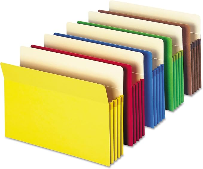 Smead File Pocket, Straight-Cut Tab, 3-1/2" Expansion, Legal Size, Assorted Colors, 5 per Pack (74892)
