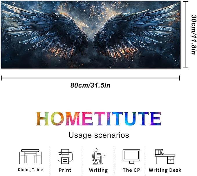 HOMETITUTE Large Mouse Pad XL 31.5 x 11.8 Inch Black Blue Flame Wing Gaming Desk Mat Extended Keyboard Pad Computer Desk Pad Waterproof Non Slip Mouse Pads for Desktop Office Accessories