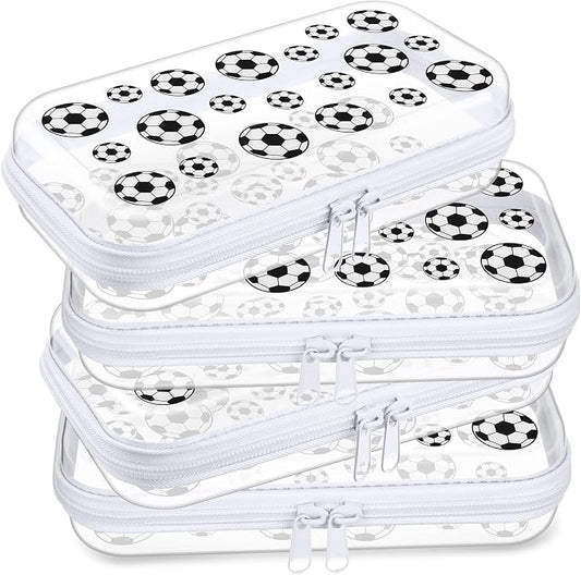 Hoolerry 4 Pcs Soccer Clear Hard Zipper Case Transparent Storage Pouch for Sports Party Favor Soccer Ball Team Gifts Durable Plastic Organizer Box Container for Travel, Office Supplies, Small Tools