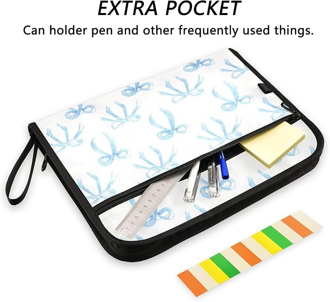 Watercolor Blue Bows Accordion File Organizer Expanding Document Folder with 13 Pockets Portable File Folder for A4 Letter Size