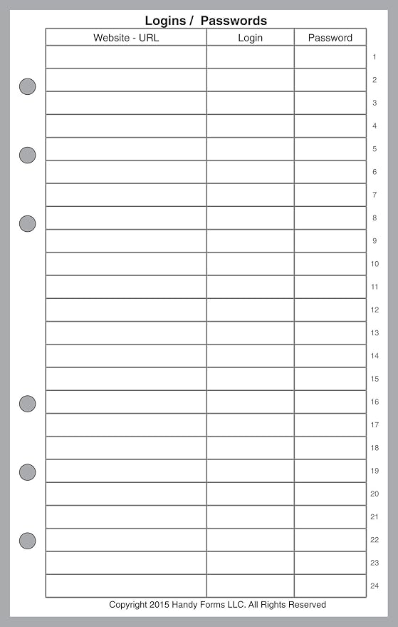 Personal-Wide Sized Login Password List, Sized and Punched for Personal-Wide Notebooks (4.75" x 6.75")