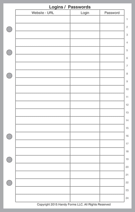 Personal-Wide Sized Login Password List, Sized and Punched for Personal-Wide Notebooks (4.75" x 6.75")