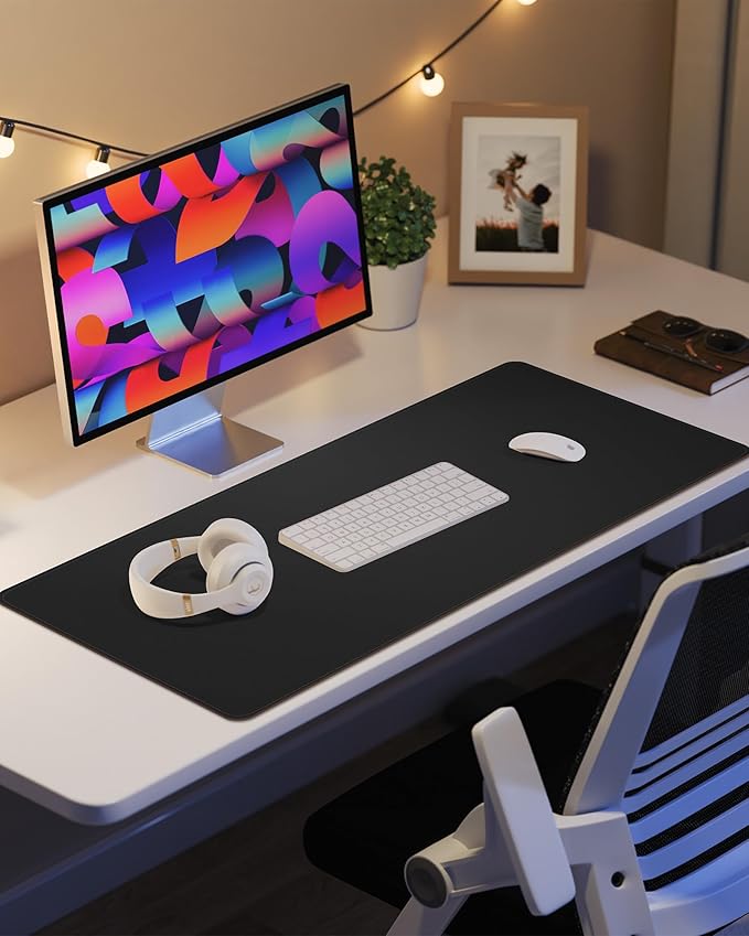 AFIING Desk Pad Protector 23.6" x 13.7" - Non-Slip Waterproof PU Leather Desk Mat for Mouse, Keyboard, Laptop, Office and Home Workspace (Black)