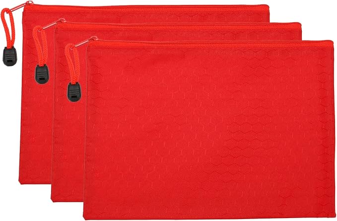PATIKIL Waterproof Zipper File Bags, 3 Pack A5 Document Holders Pencil Pouch for Office, Red