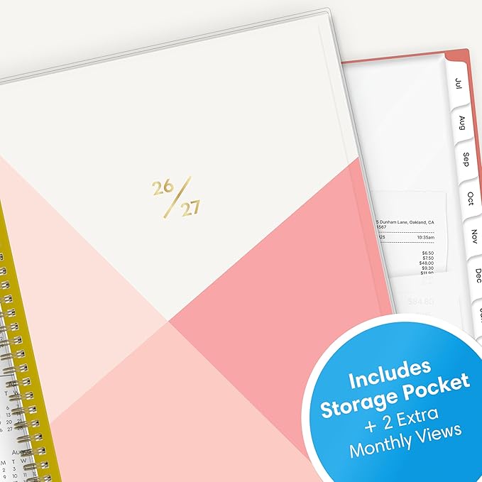 Blue Sky 2026-2027 Weekly and Monthly Academic Year Planner Calendar, July 2026 - June 2027, 8.5" x 11", Flexible Pocket Cover, Wirebound, Storage Pocket, Cali Pink