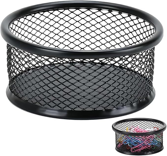 Black Metal Mesh Desk Organizer - Multi-Purpose Clip Holder for Office and School Supplies, Paperclip/Binder Clip Dispenser with Non-Slip Base (Home Office, Classroom, Study Desk Accessories)