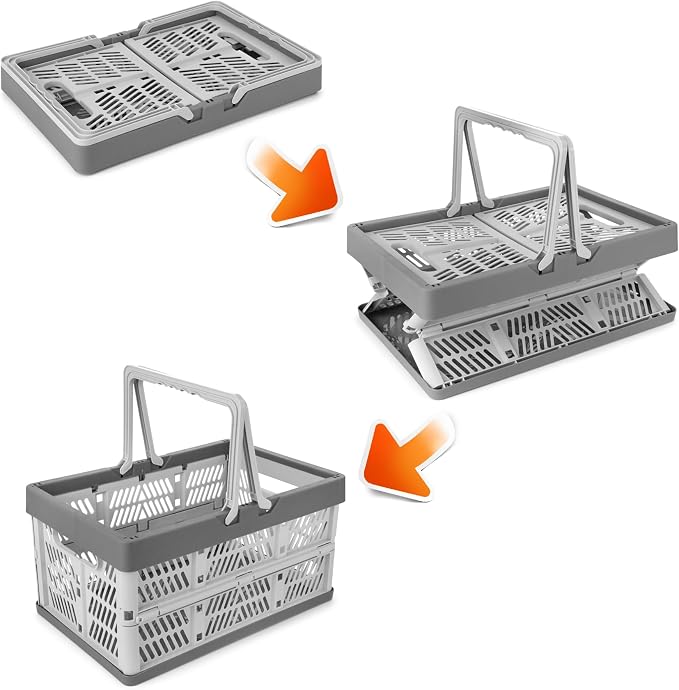 Domiella 2-Pack Foldable Storage Baskets, Collapsible PP Crates with Handles - 20L Capacity, Strong and Portable for Home Organization, Picnic and Shopping, Pink