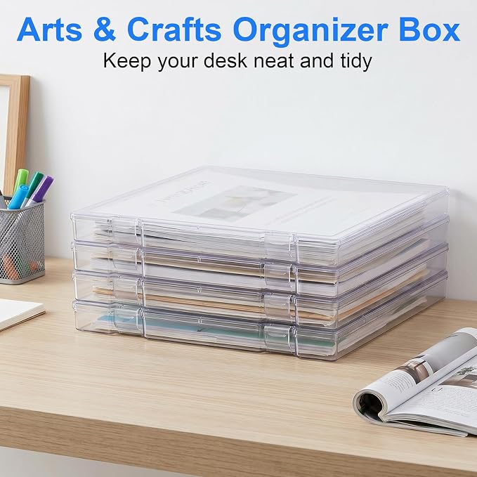6 Pack 12x12 Scrapbook Paper Storage, Stackable Paper Storage Containers Plastic File Storage Organizer for Paper File, Photo, Art Craft Supply, Office Supply organization, Inner Size 12.2x12.2x0.85in