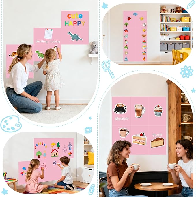 Magnetic Wall Decal for Kids Pink Set of 6 Peel and Stick Magnetic Chalkboard for Wall Self Adhesive Magnet Decal Wall with Chalk Tangram Puzzle Wall Magnetic Board for Playroom Office