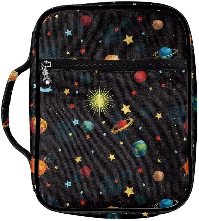 Coldinair Universe Stellar Planets Large Bible Cover with Handle and Bookmark for Kids Boy Bible Carrying Book Case Nylon Church Bag Bible Protective,Standard Large Size Bible Covers