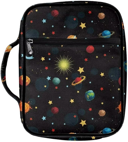 Coldinair Universe Stellar Planets Large Bible Cover with Handle and Bookmark for Kids Boy Bible Carrying Book Case Nylon Church Bag Bible Protective,Standard Large Size Bible Covers