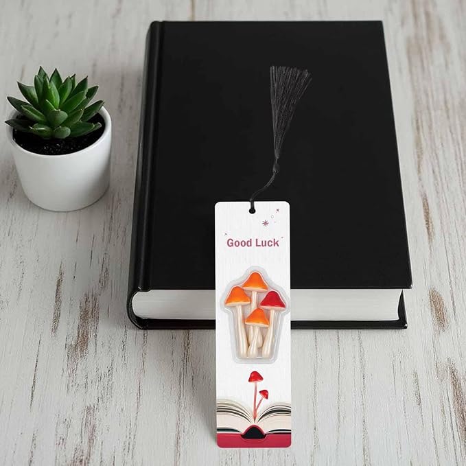 Mushroom Bookmarks Set 5 with Tassels Orange Red Luck Wooden Bookmarks for Reading Women Men Students Teachers School Supplies
