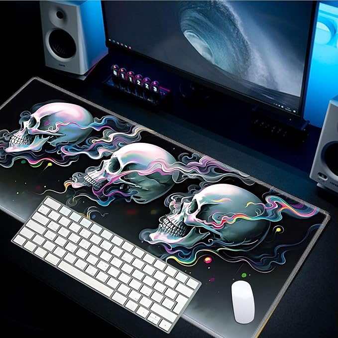Mouse Pad Gaming Mousepad 31.5x11.8 Inch XXL Large + Coasters,Desk Mat with Stitched Edges, Non-Slip Rubber Base, Thick Mouse Pad for Computer, Laptop, Office & Home - Skull