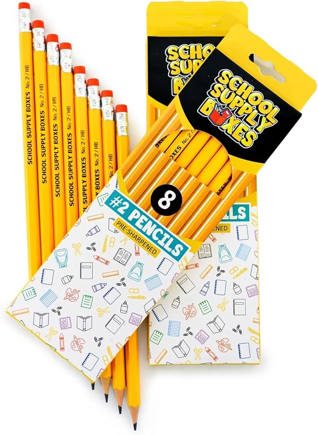 School Supply Boxes | 8 ct. Wooden Pencil Pack | 1 Pack | Pre-Sharpened No. 2 Wooden Pencils | 8 Total Pencils