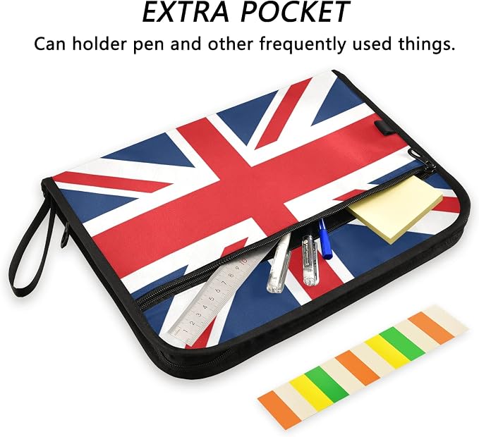 ALAZA British Flag Union Jack London 13 Pocket Expanding File Folder with Labels, Accordion File Folder File Organizer Letter A4 Paper for Office School Student