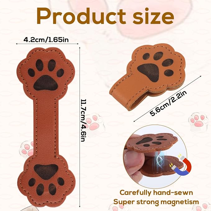 3pcs Dog Paw Magnetic Bookmarks, Cute Paw Shape Leather Magnet Bookmark Vintage Magnetic Book Marks Book Accessories for Reading Gift for Book Lover Readers Men Women (3 Colors)