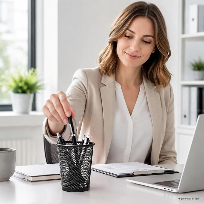 QYH Mesh Pencil Holder Metal Pen Cup Black for Desk, 6 Pack Office Desk Organizer for Business, School & Home