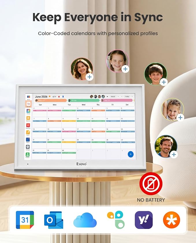 15.6" Digital Calendar Wall Planner - Eyoyo Smart Family Command Center & Chore Chart Touchscreen, WiFi Real-Time Sync Auto-Dimming Display for Kids Routine, Seniors Memory & Office Organization